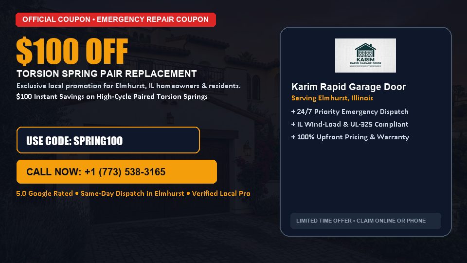 Karim Rapid Garage Door $100 OFF Dual Torsion Spring Replacement in Elmhurst, IL