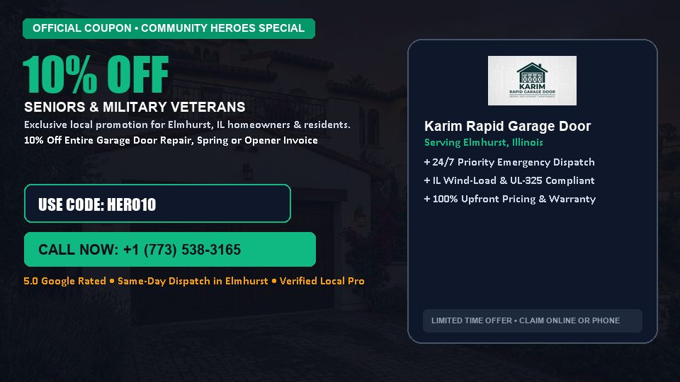 Karim Rapid Garage Door 10% OFF Seniors & Military Veterans in Elmhurst, IL